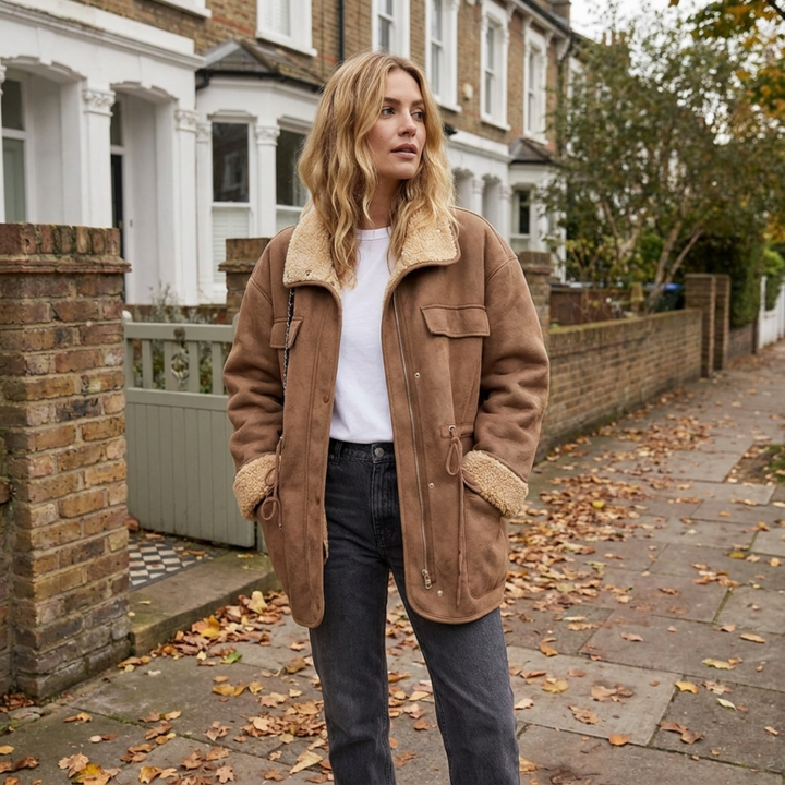 Amelia | Shearling-Collar Utility Jacket